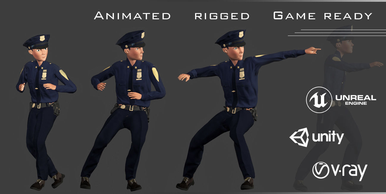 Policeman Character - William Low-poly 3D model_7