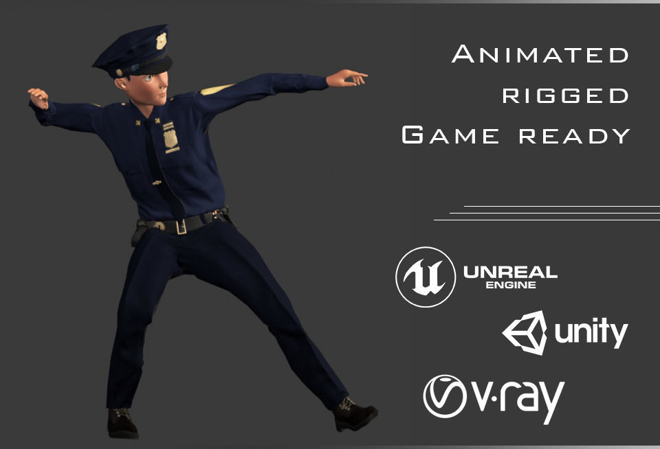 Policeman Character - William Low-poly 3D model_4
