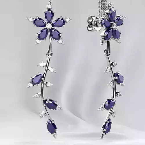 Sapphire Pears  Gold 5cm Earrings