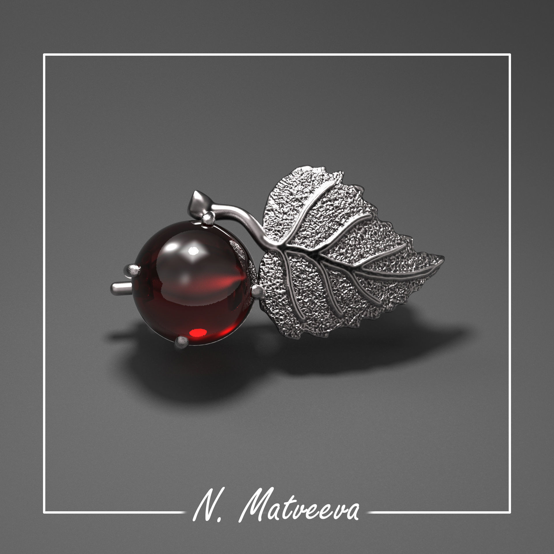 Brooch Birch leaf 3D print model_0