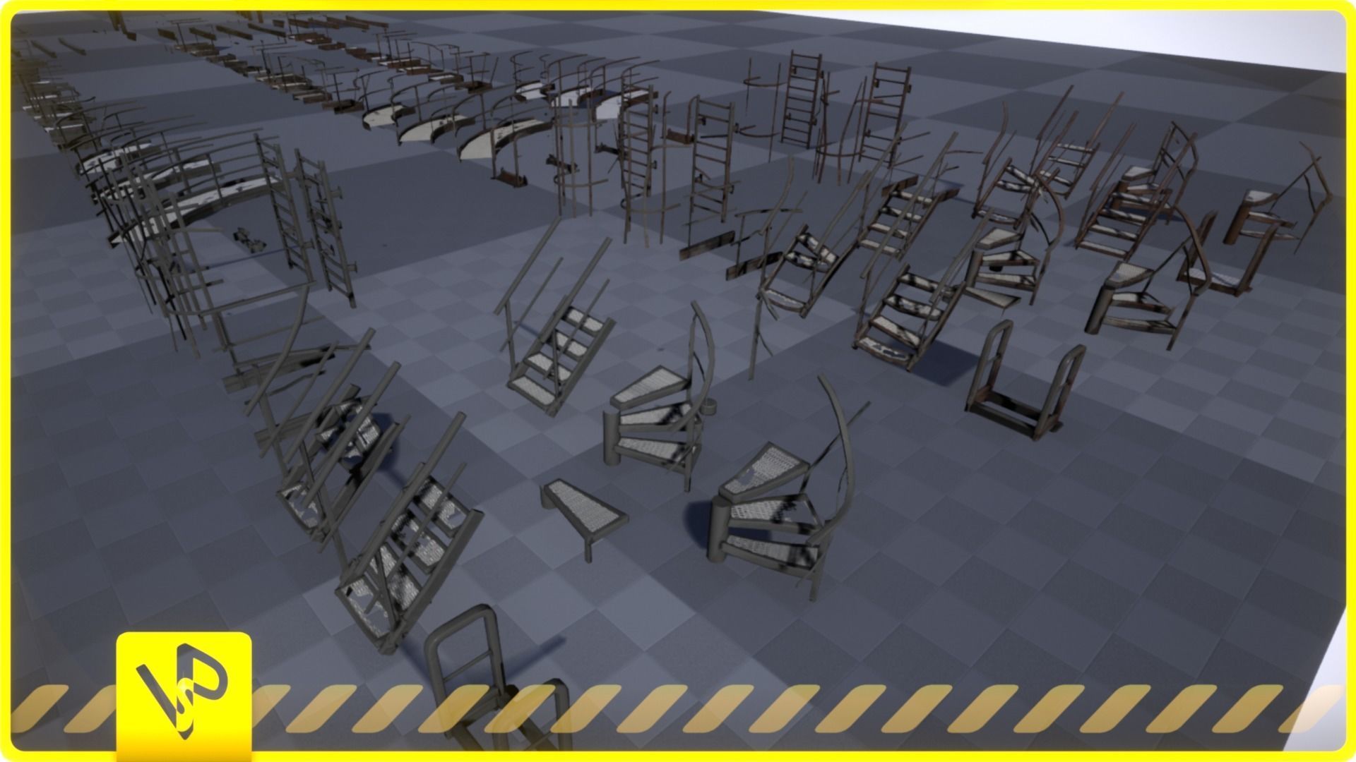 Stairs pack Low-poly 3D model_6