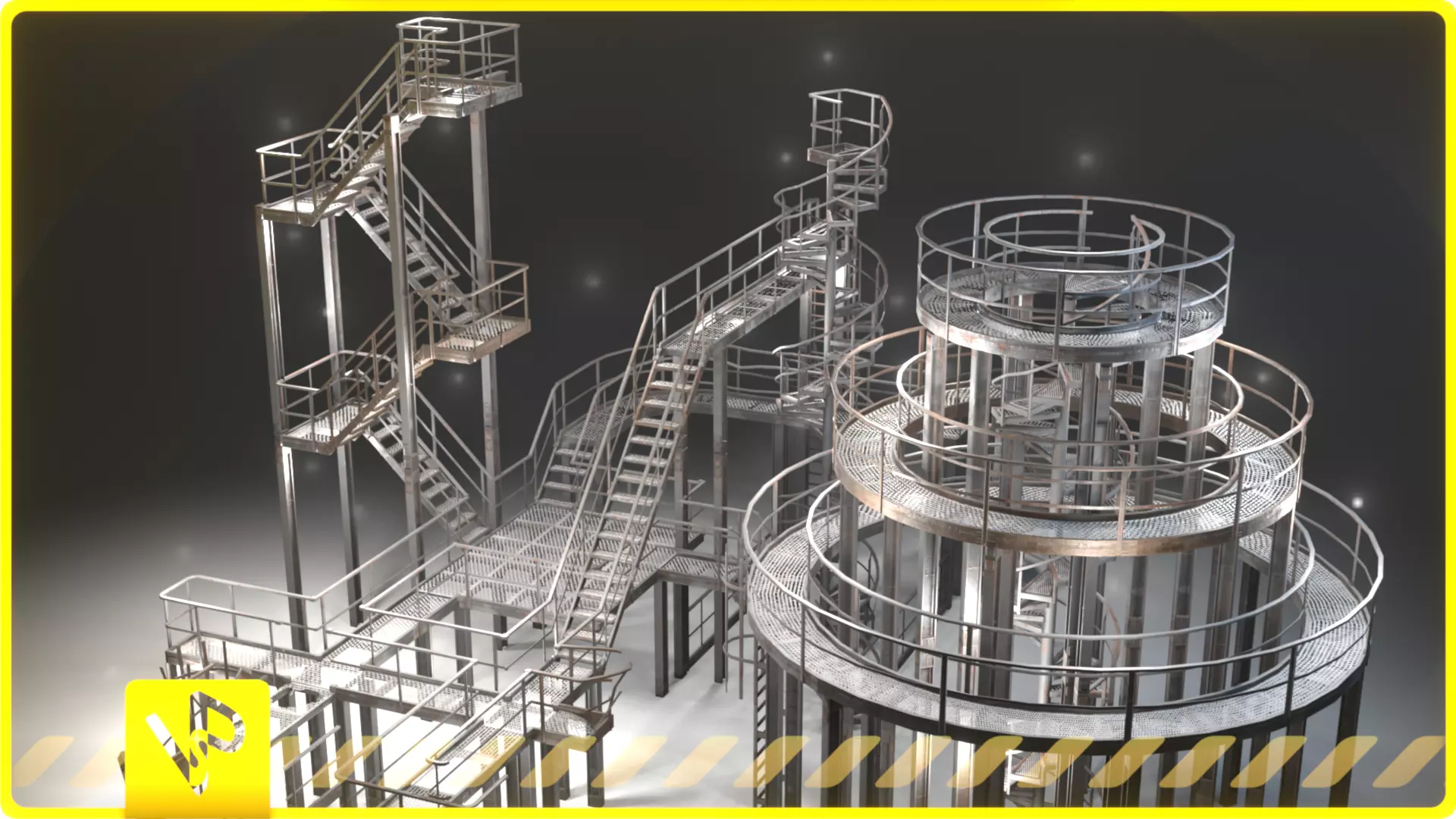 Stairs pack Low-poly 3D model_0