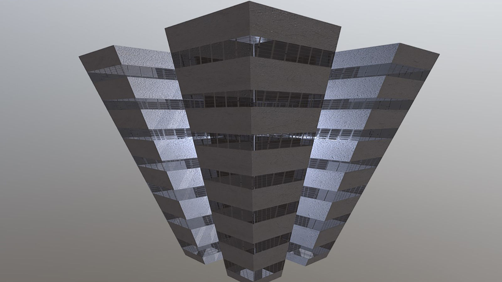 Dystopian Block Building Low-poly 3D model_2