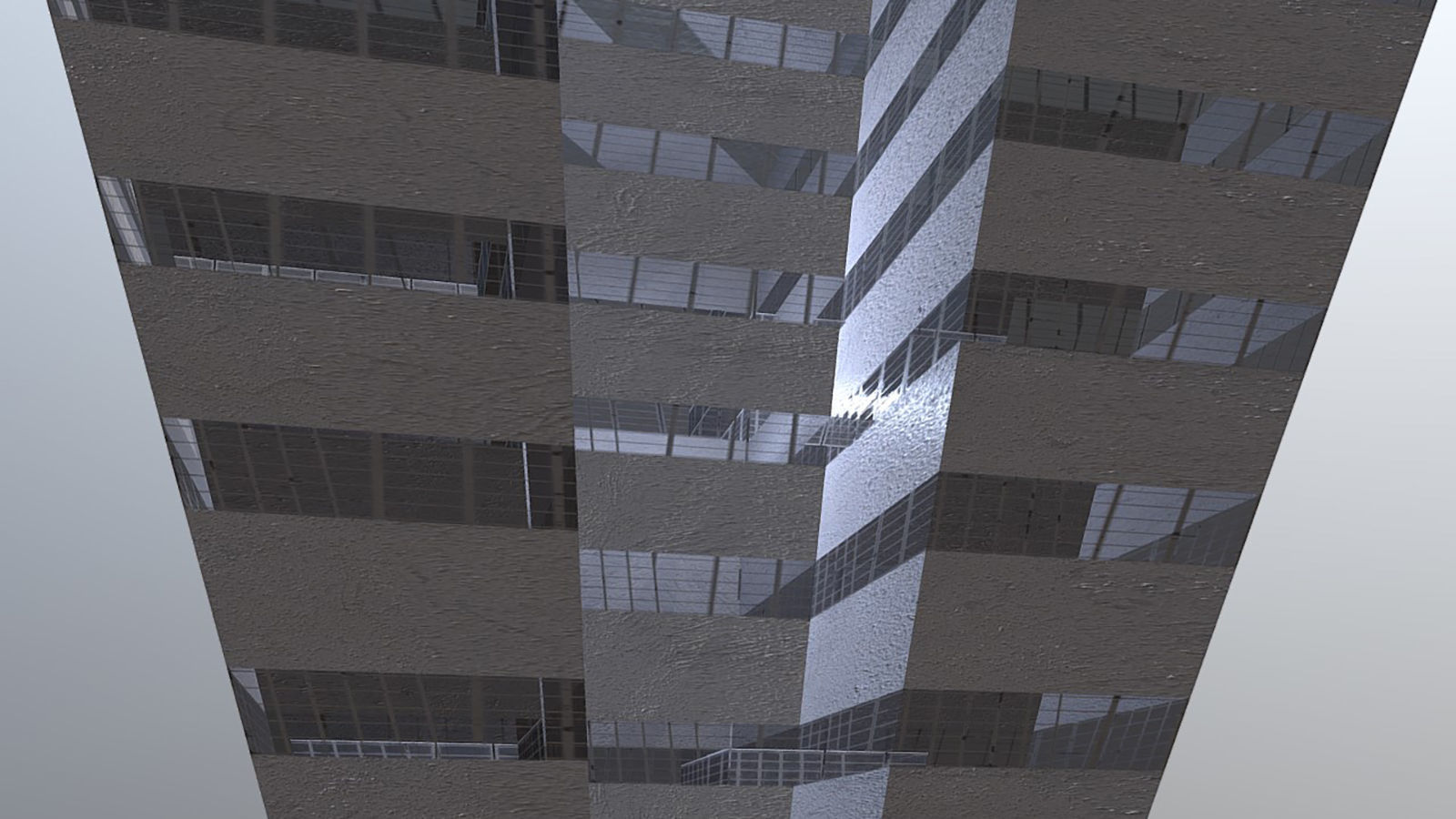 Dystopian Block Building Low-poly 3D model_3