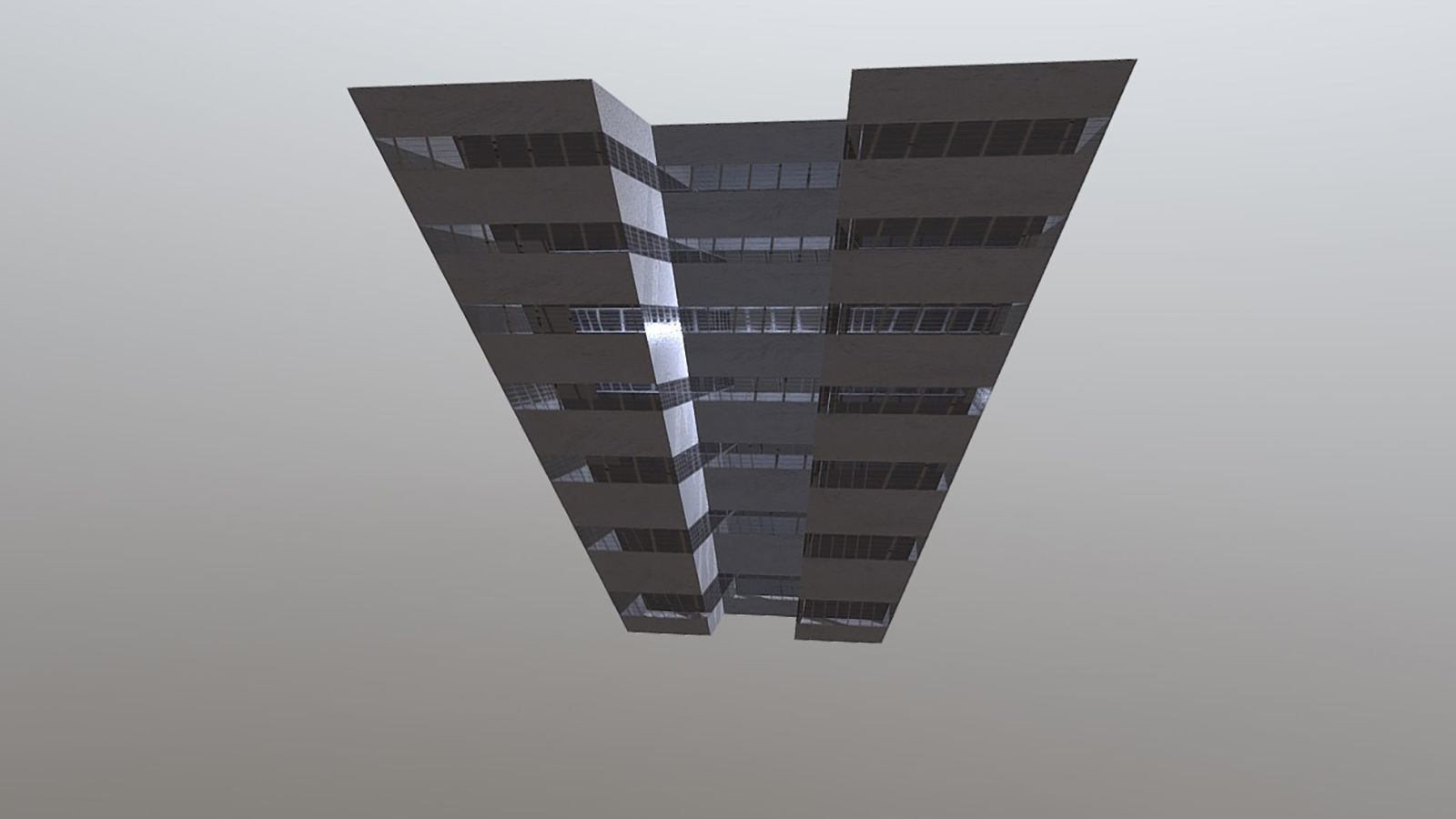 Dystopian Block Building Low-poly 3D model_1