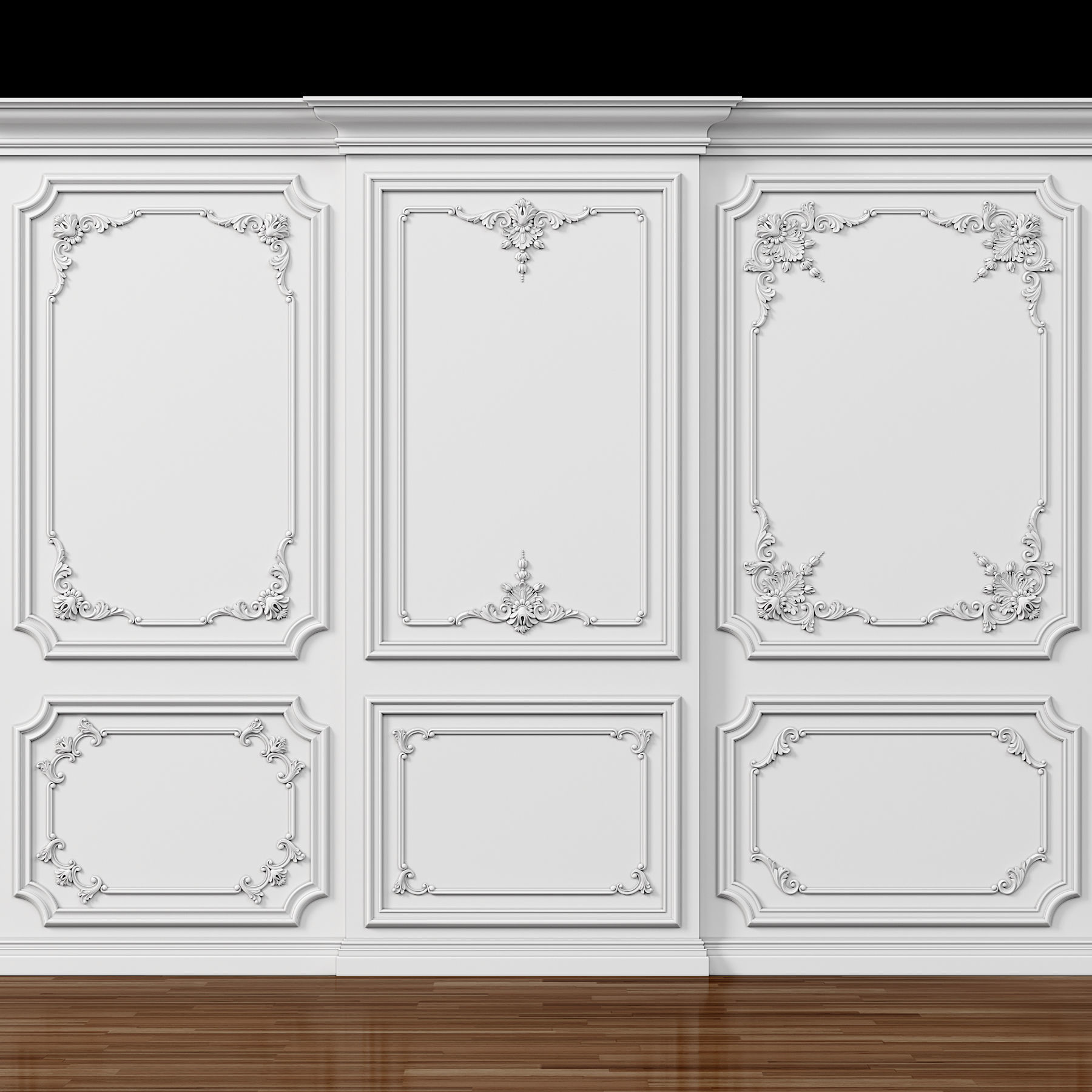 Wall molding 5  Boiserie classic panels Low-poly 3D model_3