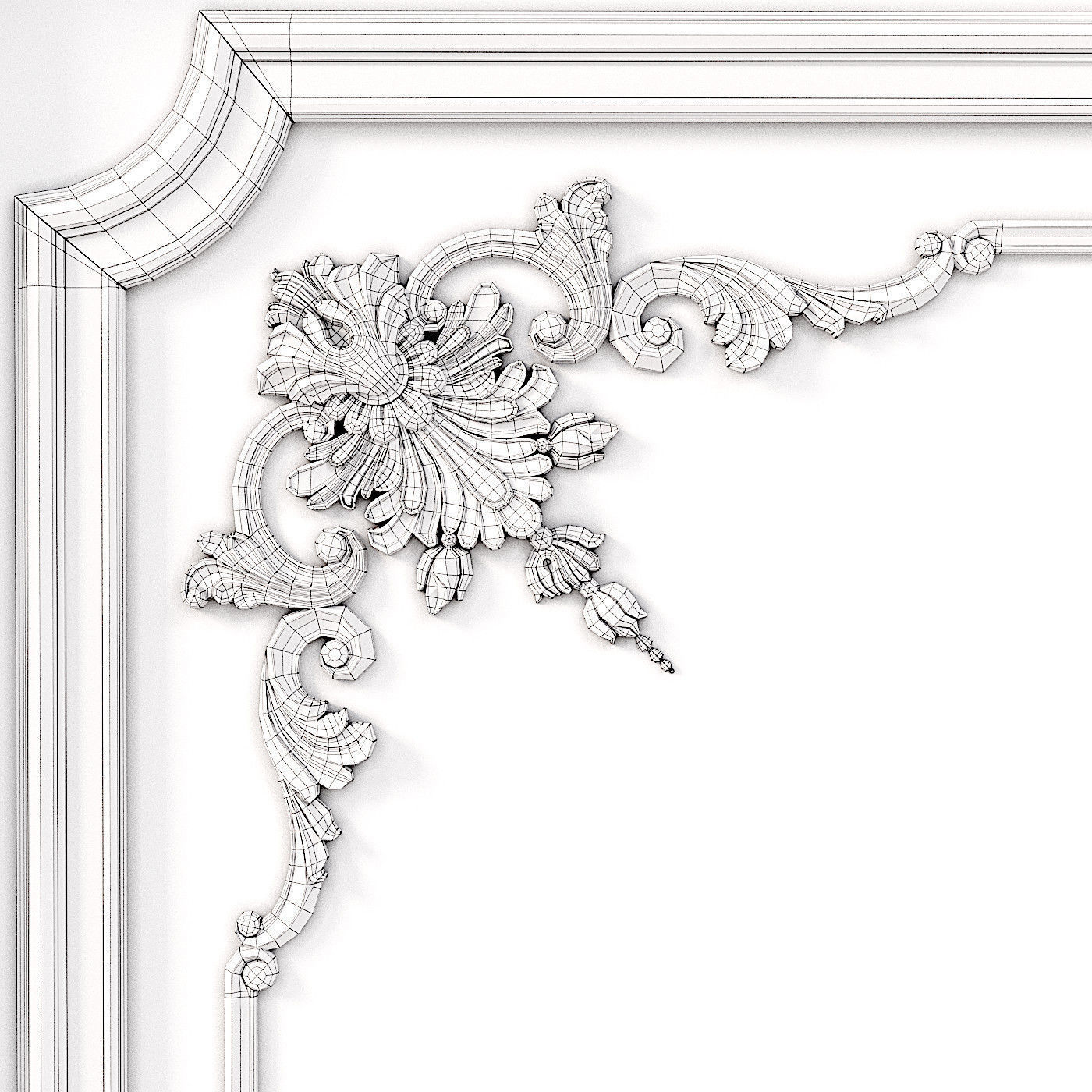 Wall molding 5  Boiserie classic panels Low-poly 3D model_7