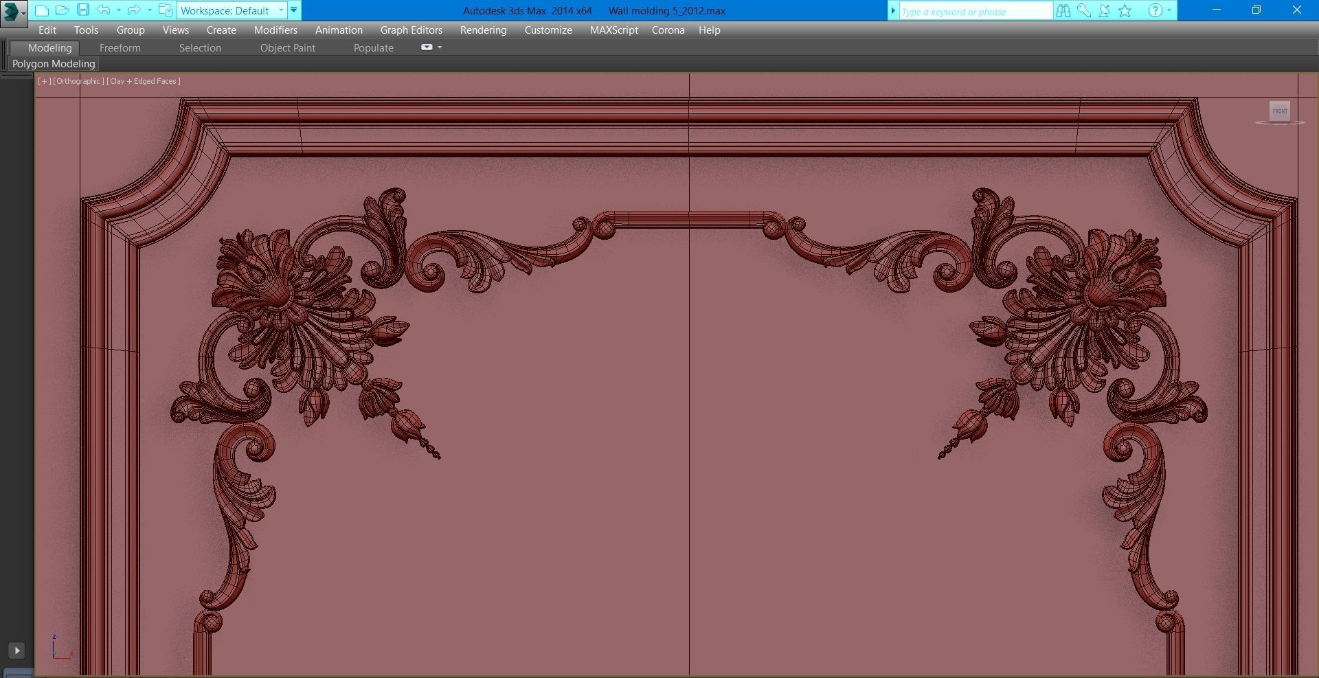Wall molding 5  Boiserie classic panels Low-poly 3D model_12