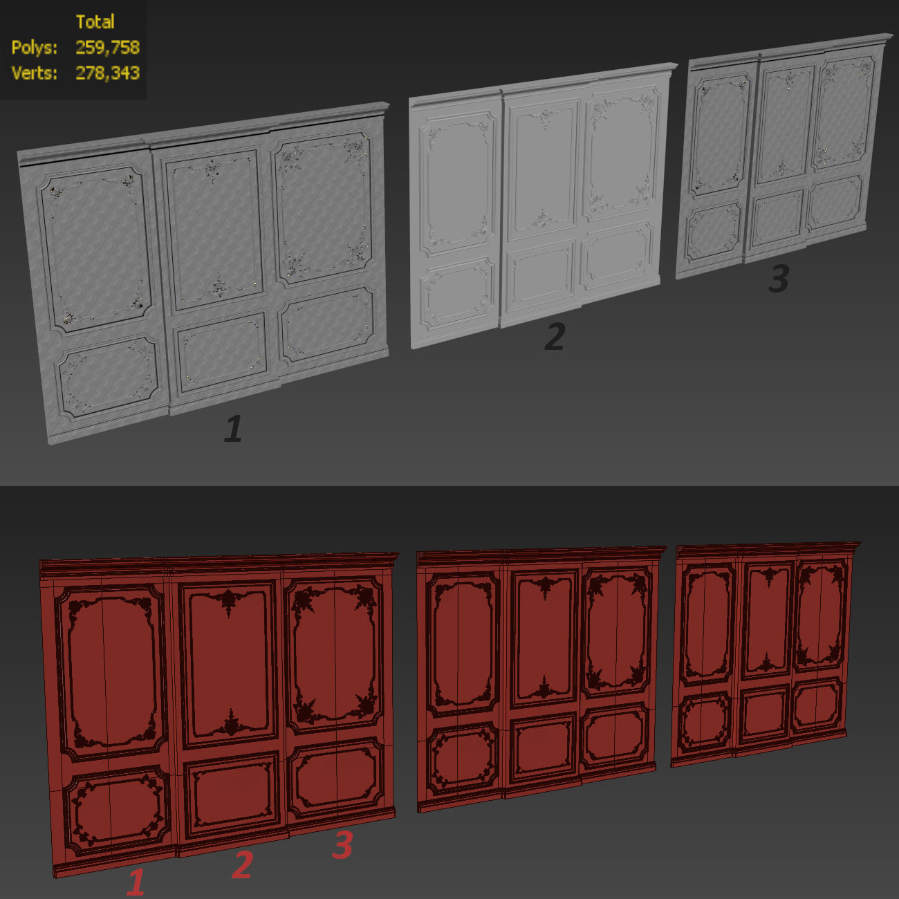 Wall molding 5  Boiserie classic panels Low-poly 3D model_8