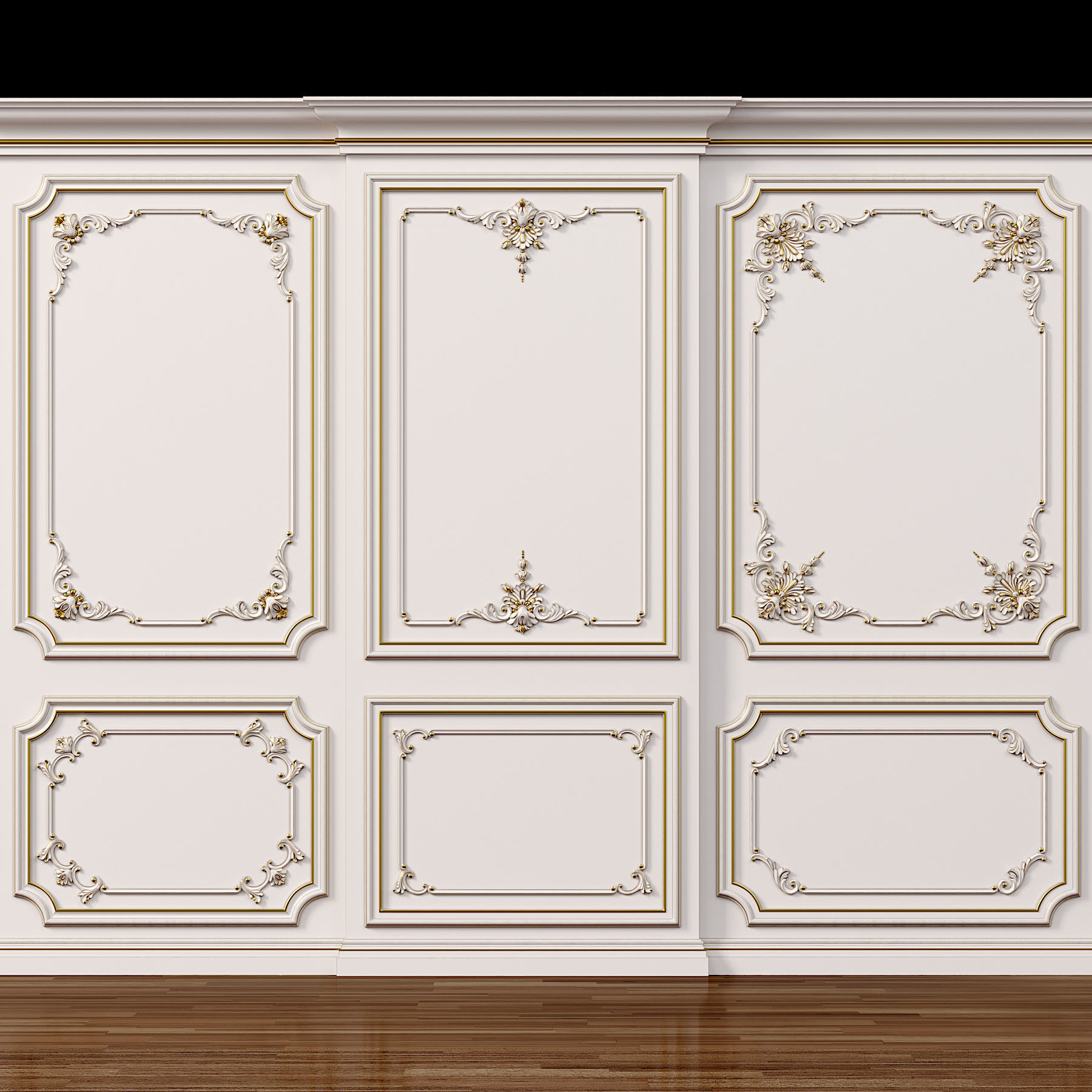 Wall molding 5  Boiserie classic panels Low-poly 3D model_2