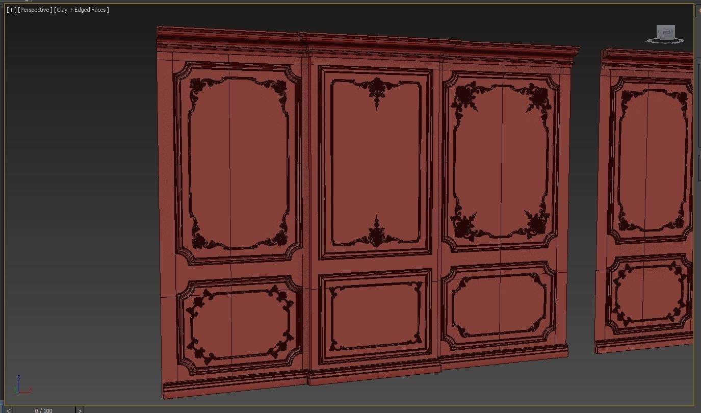 Wall molding 5  Boiserie classic panels Low-poly 3D model_9