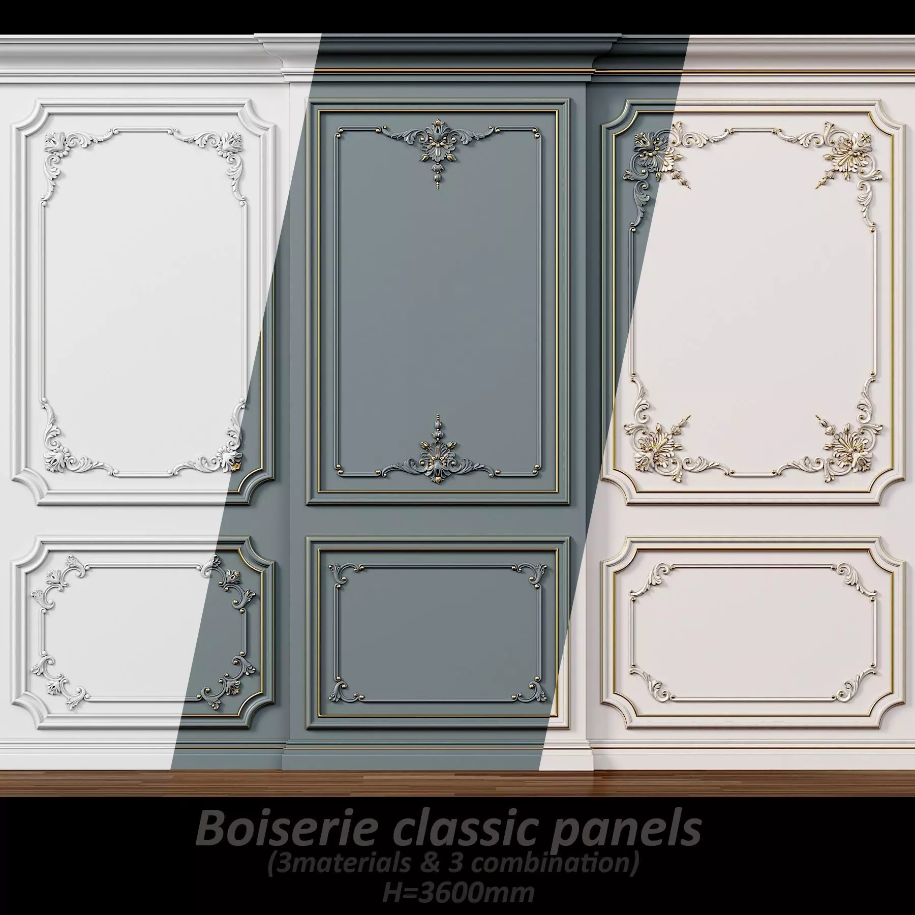 Wall molding 5  Boiserie classic panels Low-poly 3D model_0