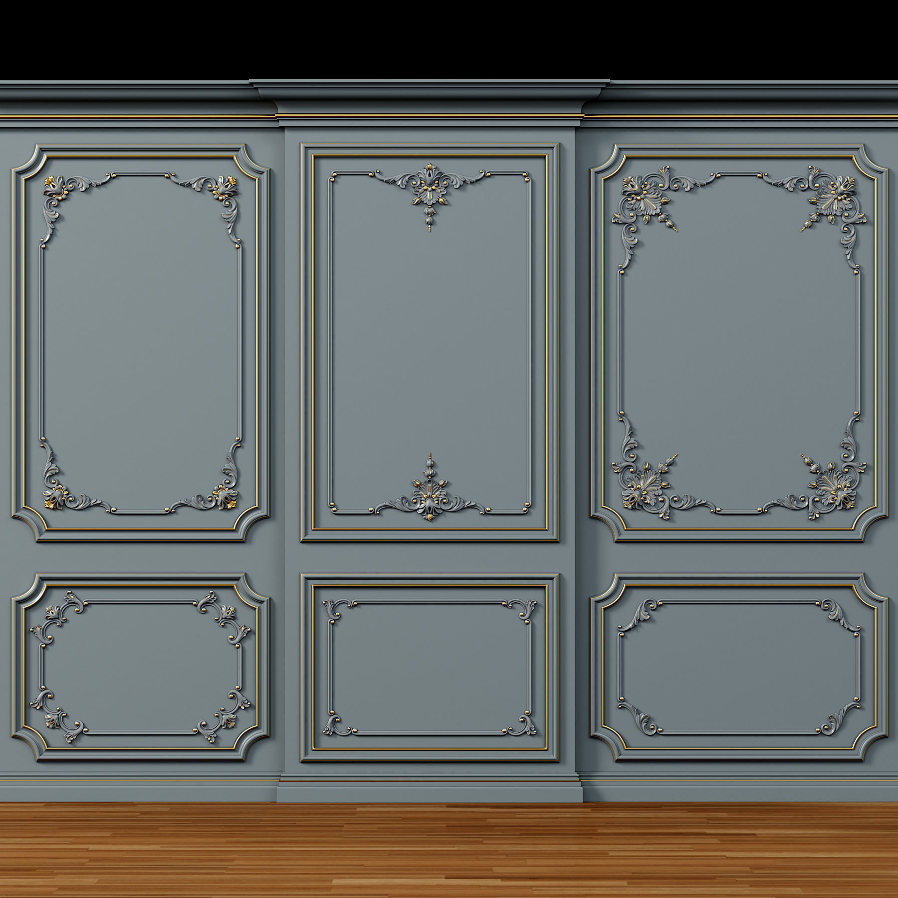Wall molding 5  Boiserie classic panels Low-poly 3D model_1