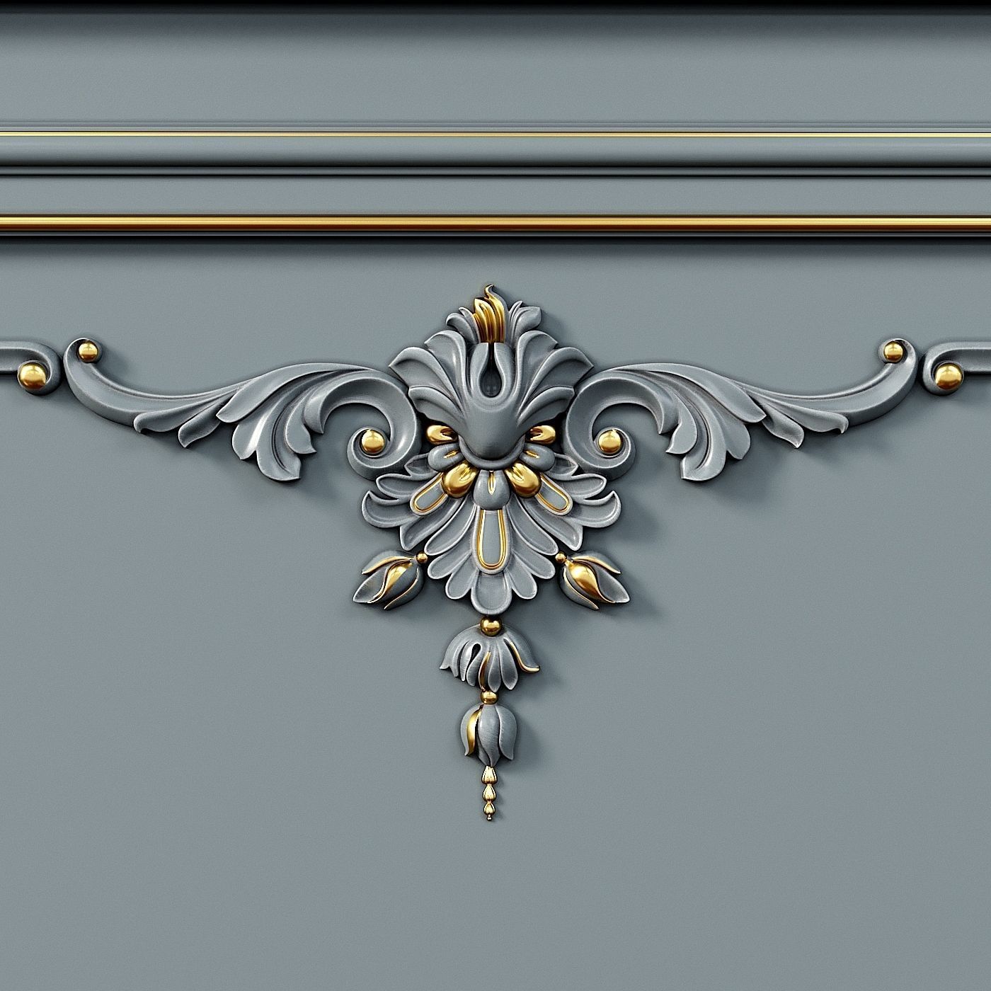 Wall molding 5  Boiserie classic panels Low-poly 3D model_5