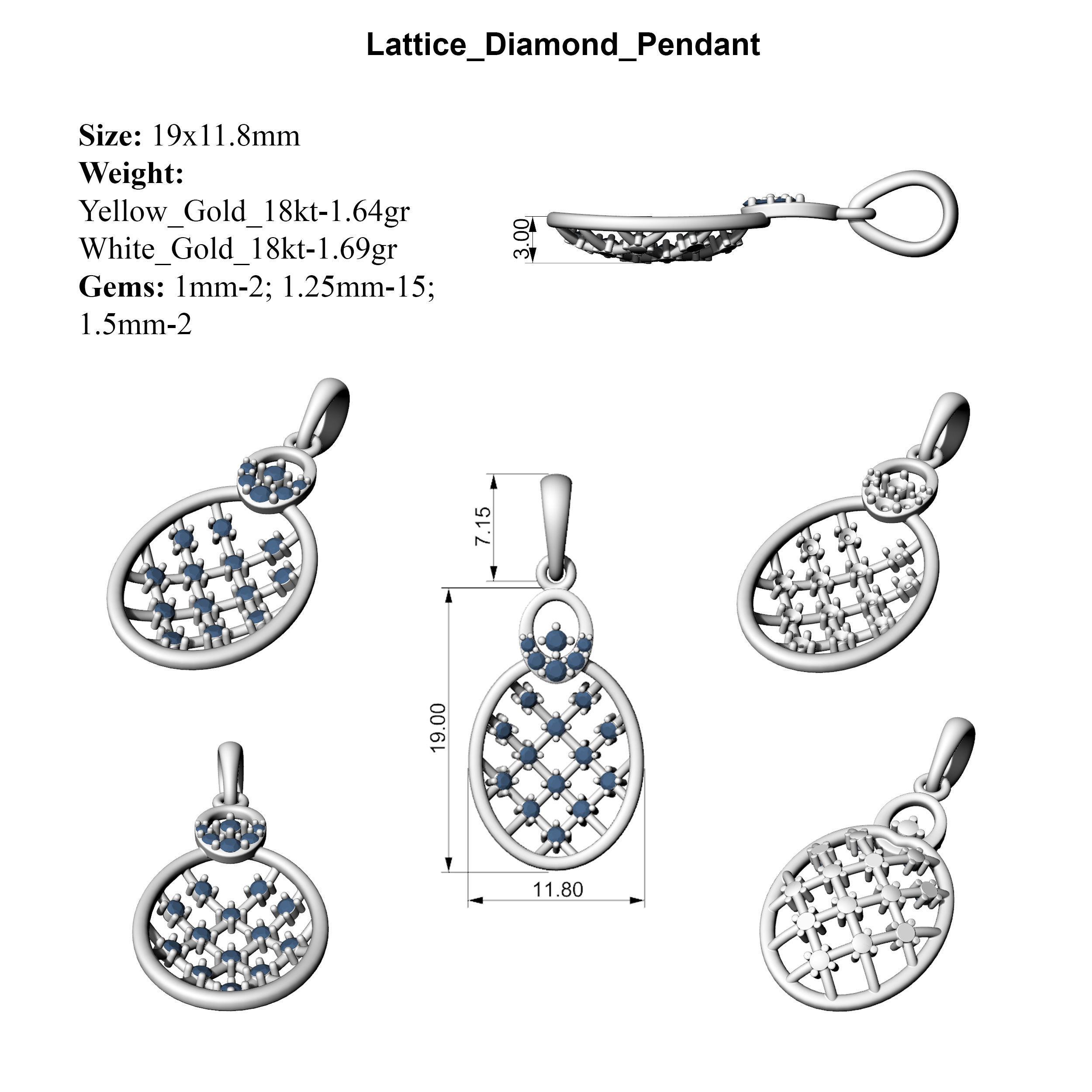 Lattice Diamond Pendant 3D print model_4
