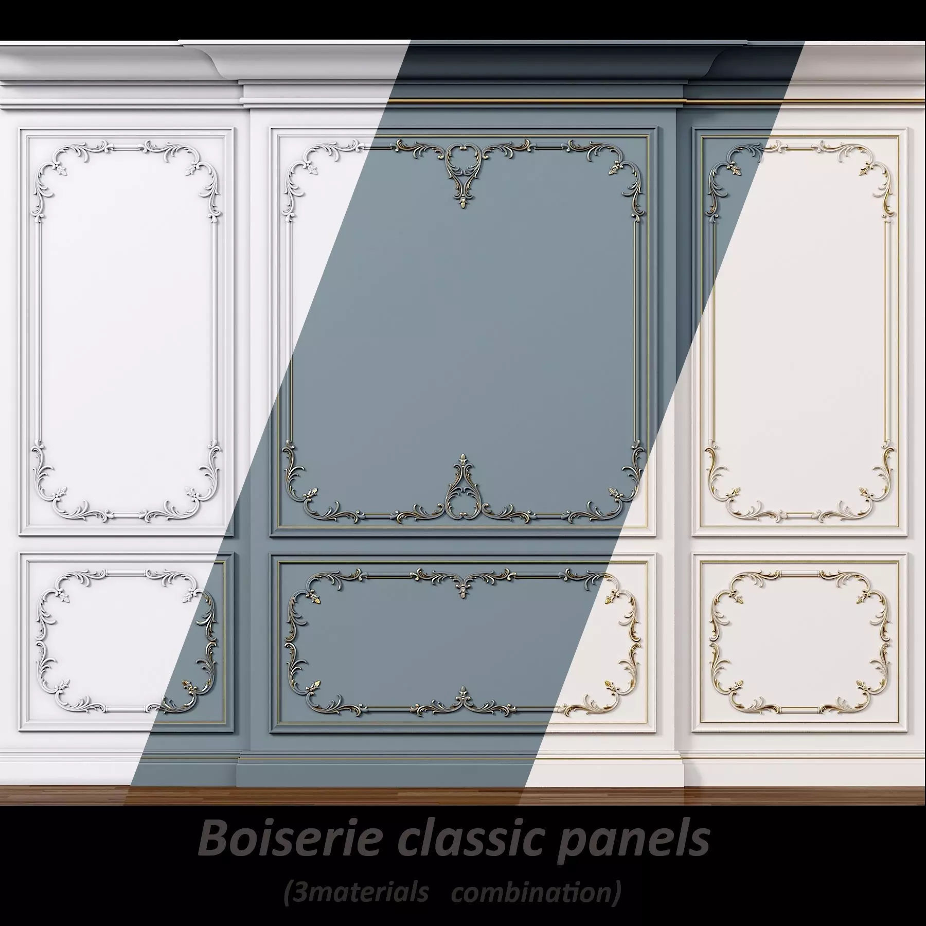 Wall molding 6 Boiserie classic panels Low-poly 3D model