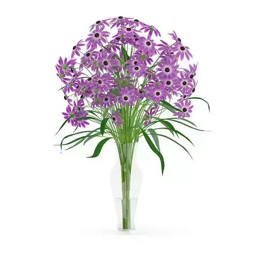 Purple Flowers in Glass Vase