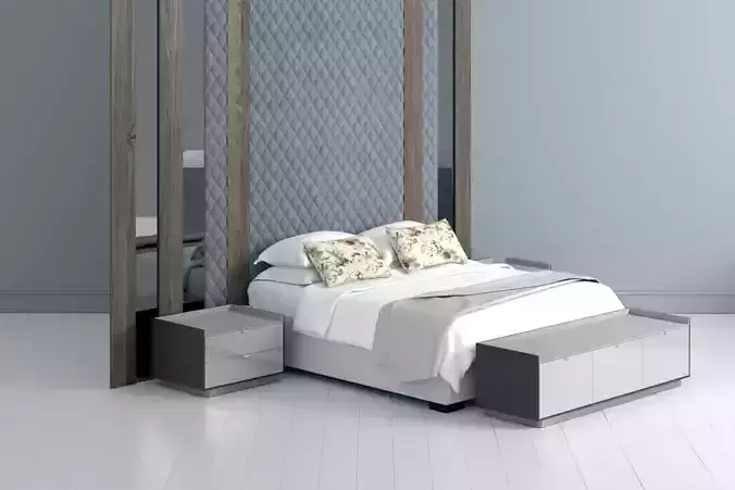 Bed with Quilted Headboard