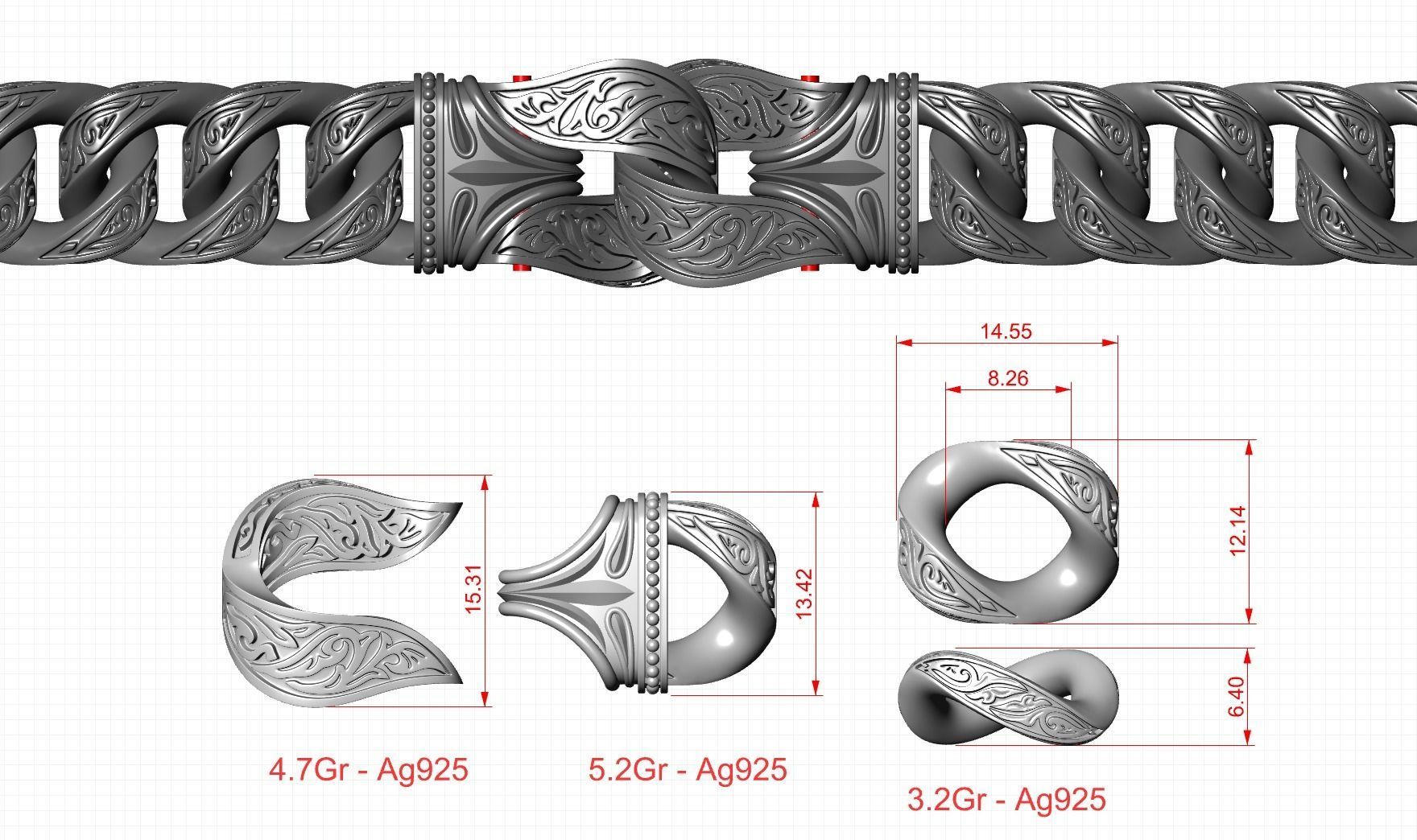 Bracelet with ornament 3D print model 3D print model_4