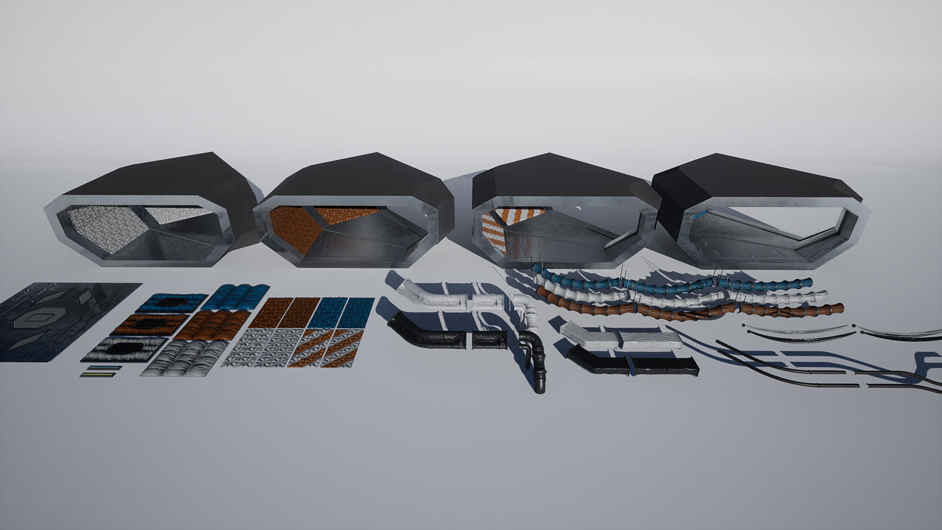 Modular Sci Fi Corridor Low-poly 3D model_9