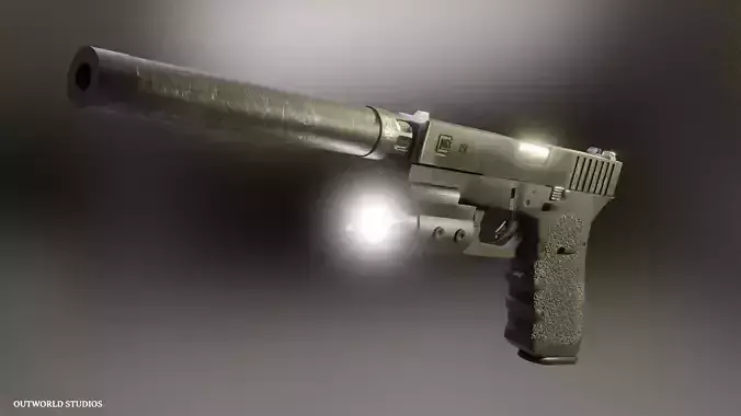Glock Pistol With Textures Includes Magazine Slide and Silencer