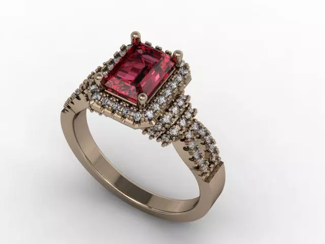 3D MODELLEME emerald cut ruby engagement ring 3D print model