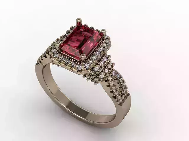 3D MODELLEME emerald cut ruby engagement ring
