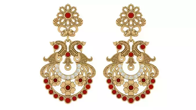 Traditional Antique Peacock Jhumkas  3D print model