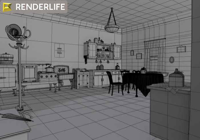 Vintage kitchen 3D model_1
