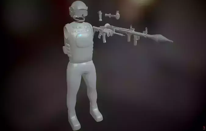 Operator and Weapons Low-poly 3D model