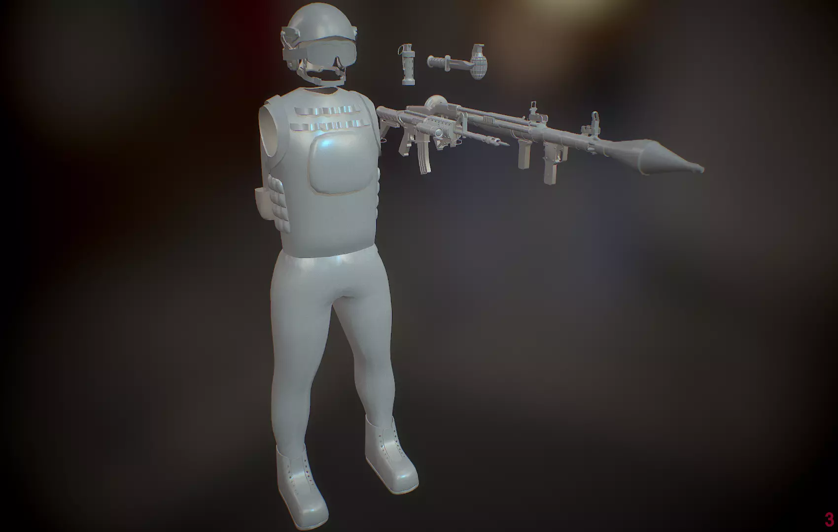 Operator and Weapons Low-poly 3D model_0