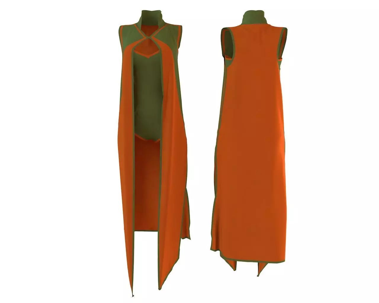 Stylish Designer Women Coustume with Cape 3D model_0