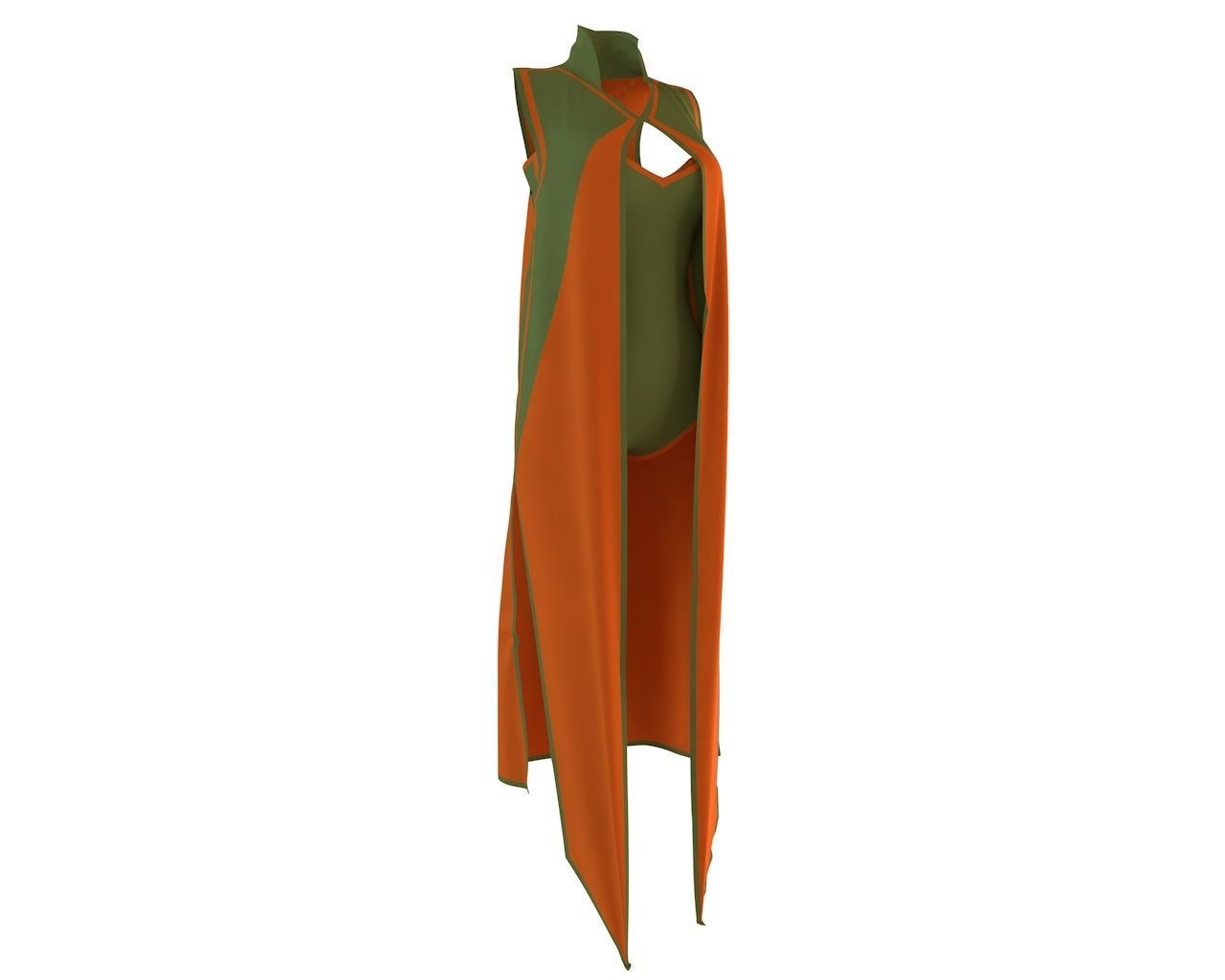 Stylish Designer Women Coustume with Cape 3D model_5