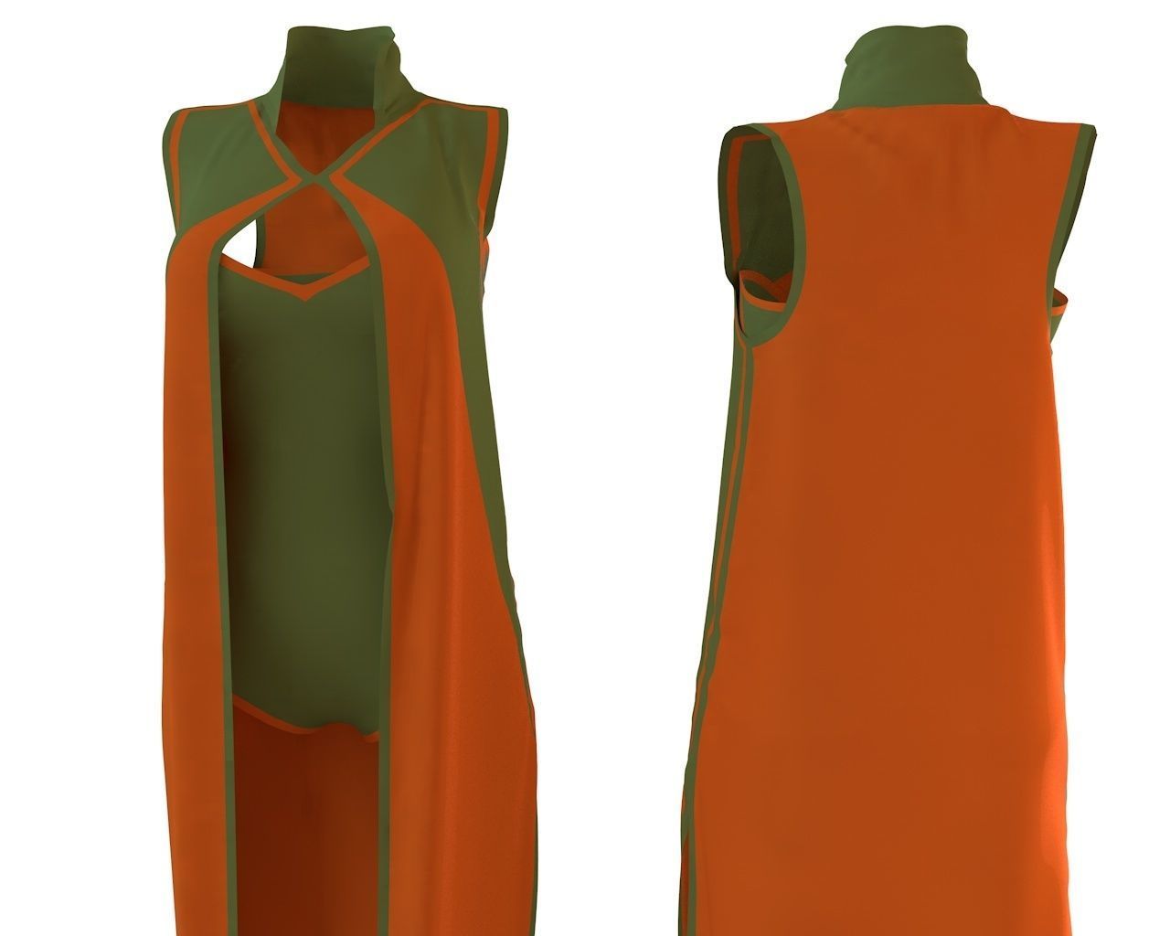 Stylish Designer Women Coustume with Cape 3D model_2