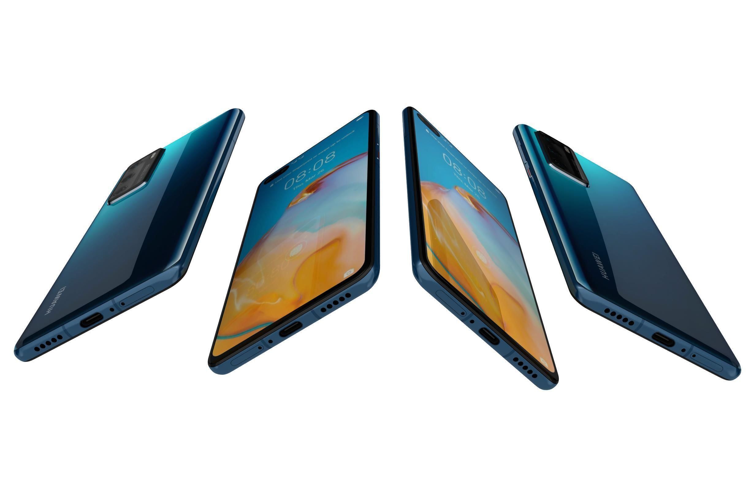 Huawei P40 Deep Sea Blue 3D model_11