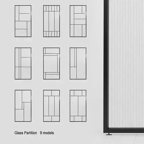 1 Glass partition door Set  9 partition models 3D Model Collection