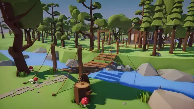 Low Poly Nature Pack with Plants Trees Grass and Rocks Low-poly 3D model