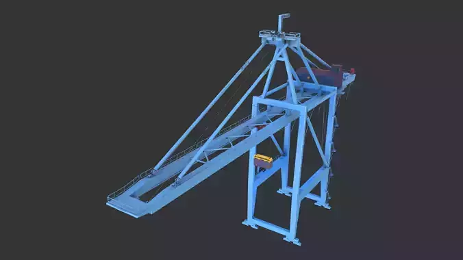 PBR Quayside Container Crane Version 1 - Blue Light Low-poly 3D model