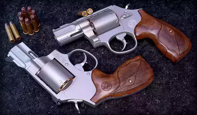 model 357 Magnum Barrel 7 Rounds Wood Grip Low-poly 3D model