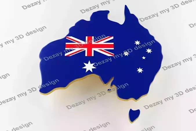 Map of Australia land border with flag