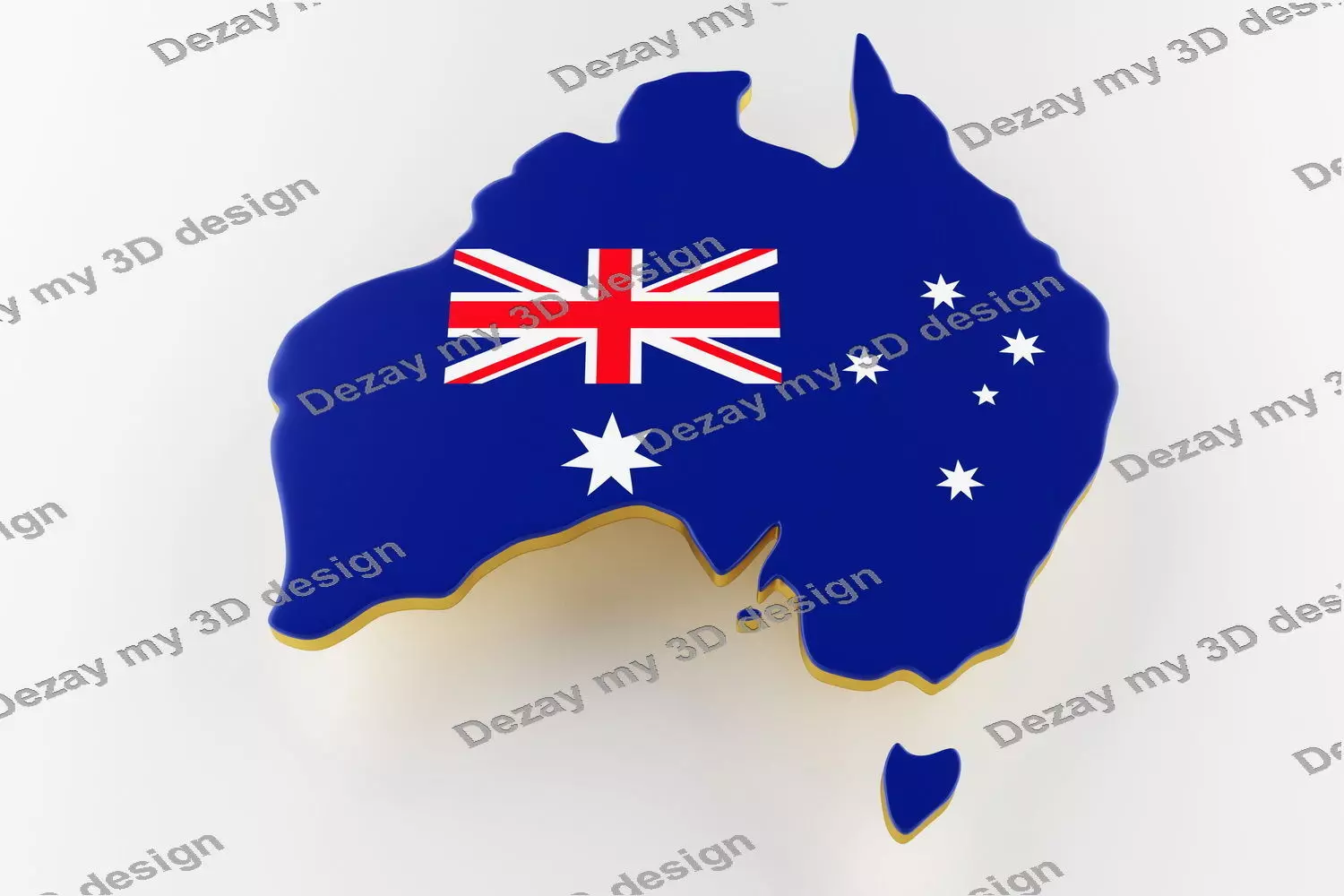 Map of Australia land border with flag 3D model_0
