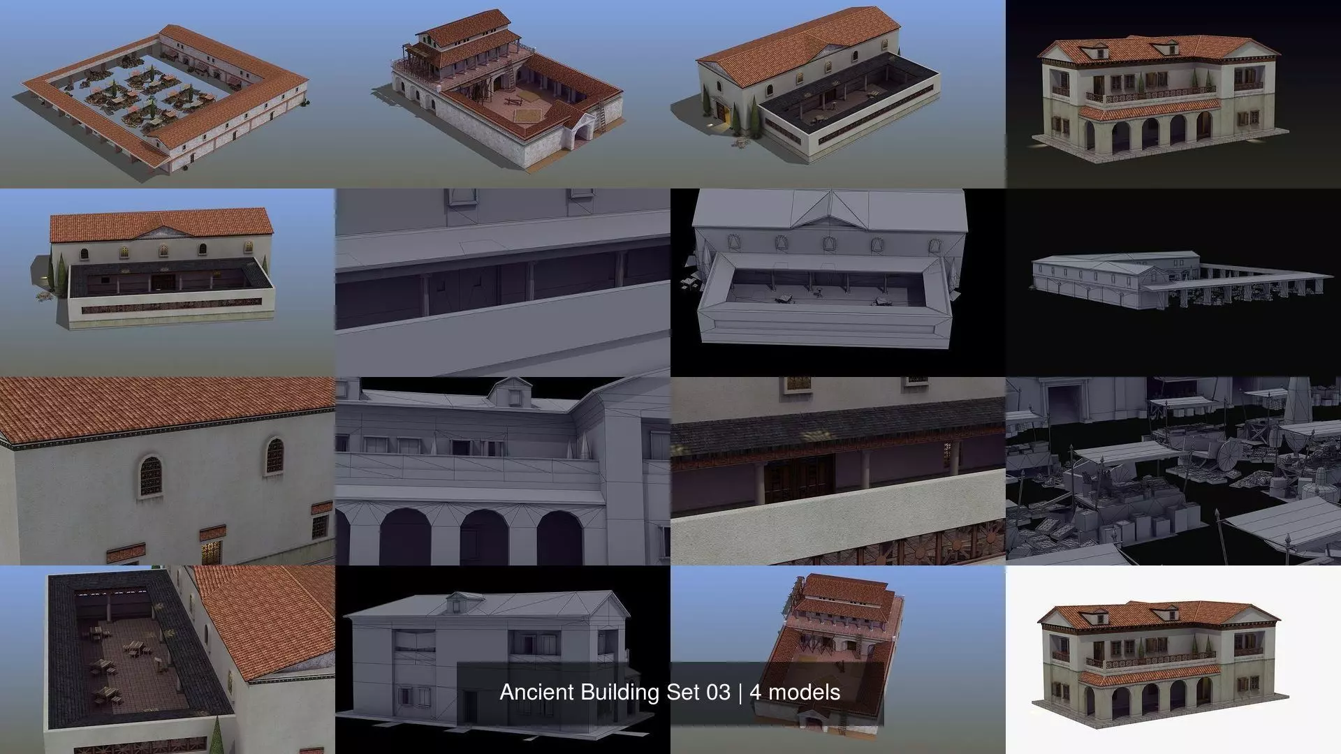 Ancient Building Set 03 3D Model Collection_0