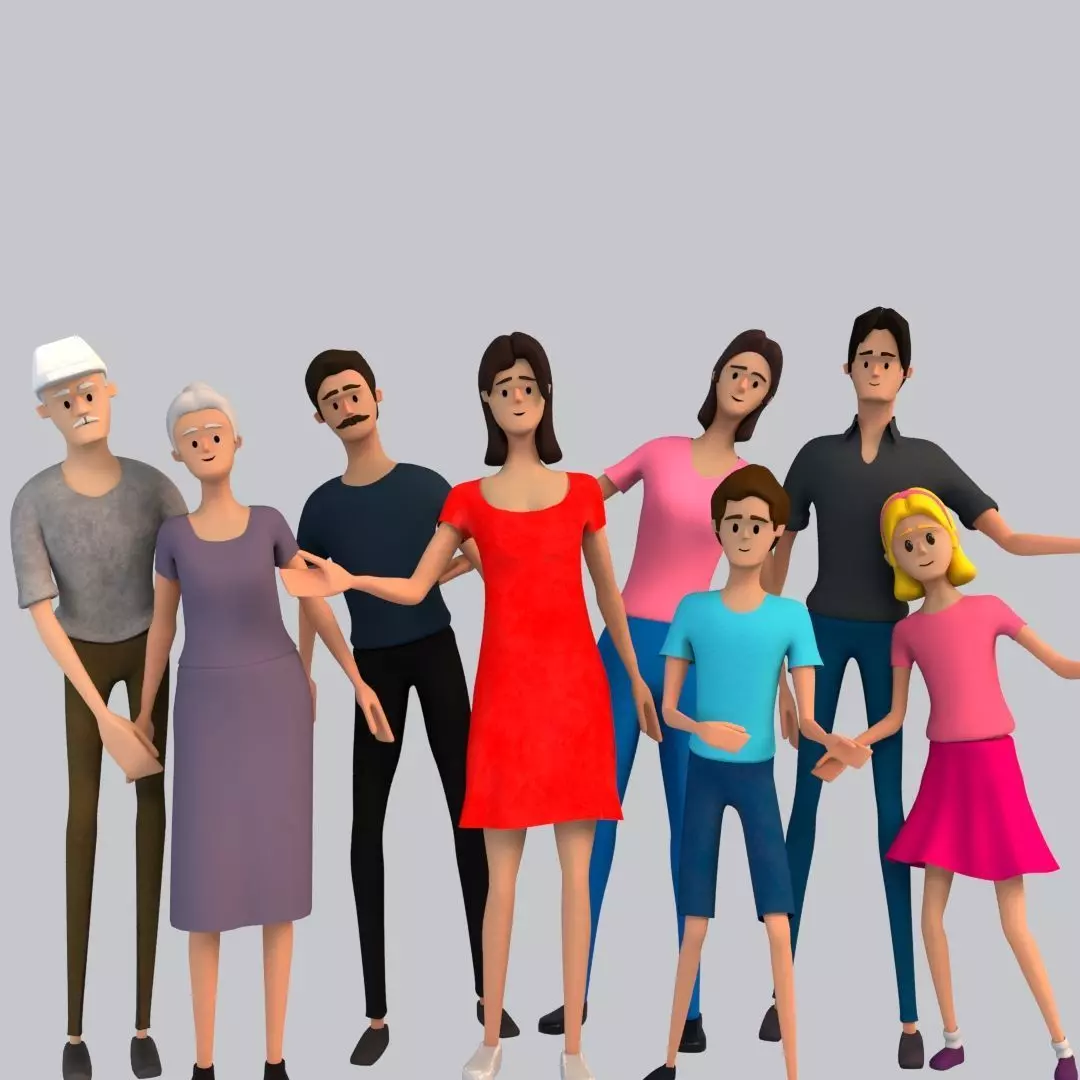 Cartoon Family Rigged 3D 3D model_0