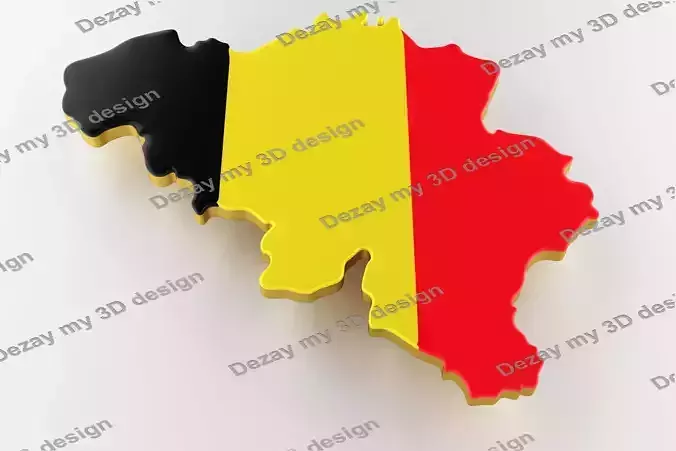 3D map of Belgium Map of Belgium land border with flag