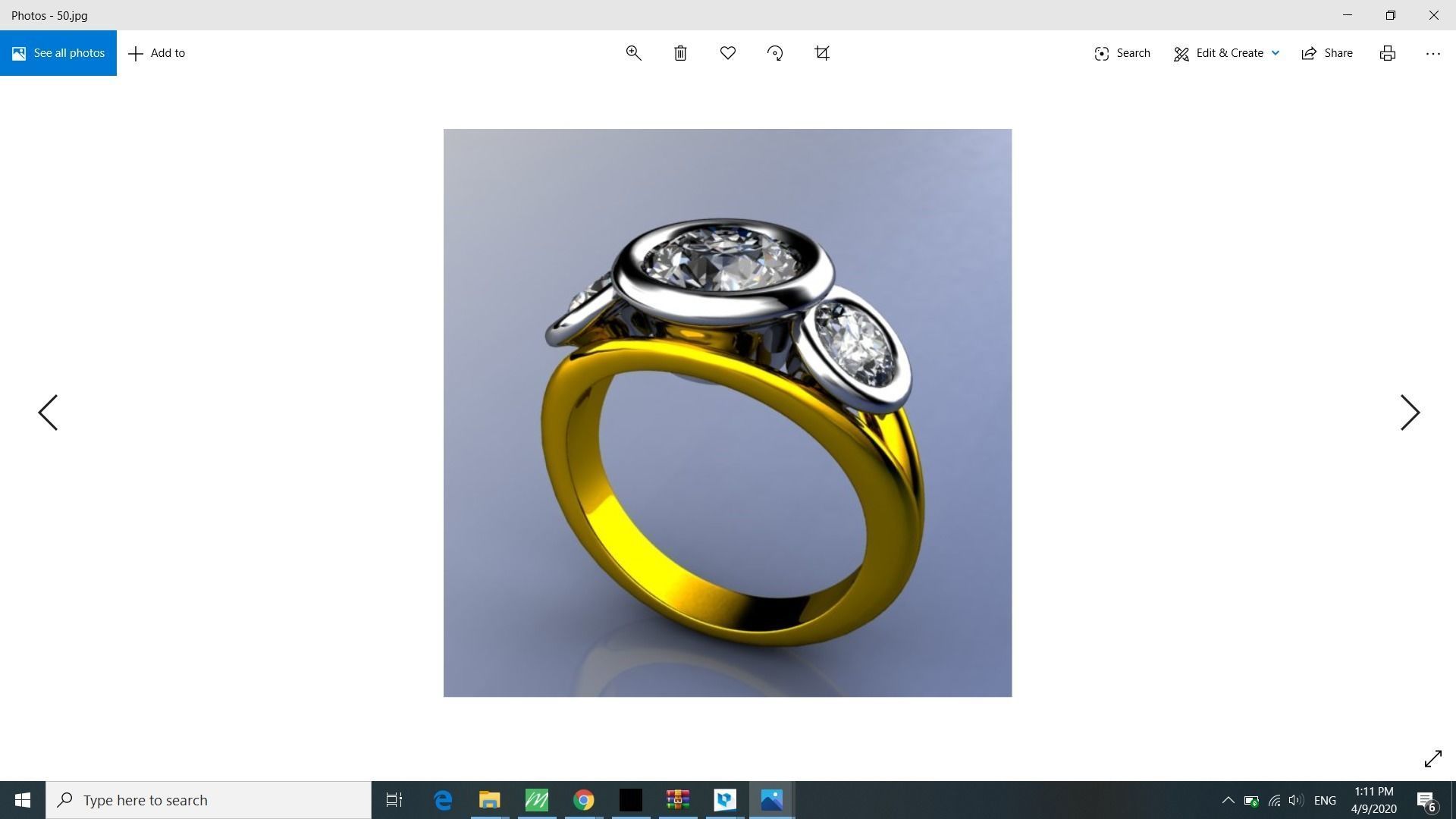 ring 3 stones 3D print model_3