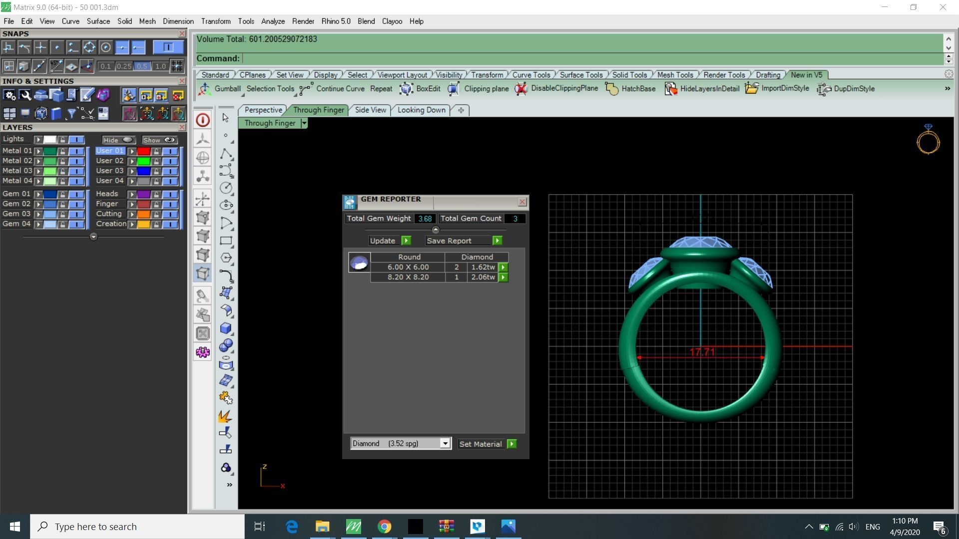 ring 3 stones 3D print model_2