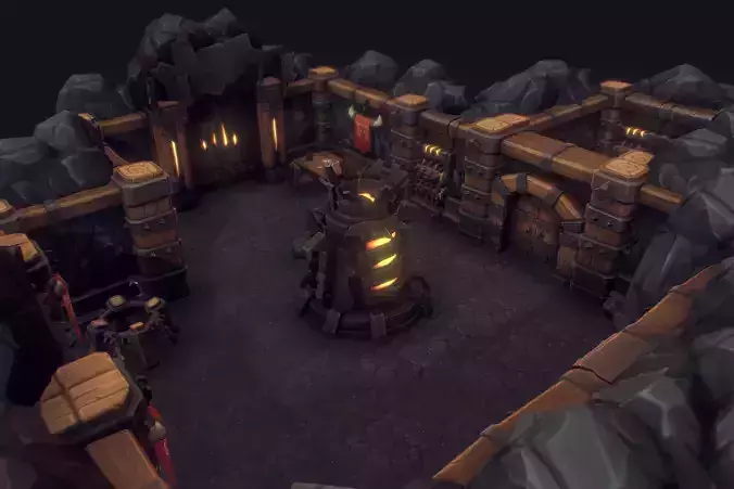 Orc Stronghold Dungeon - Low Poly Hand Painted Low-poly 3D model
