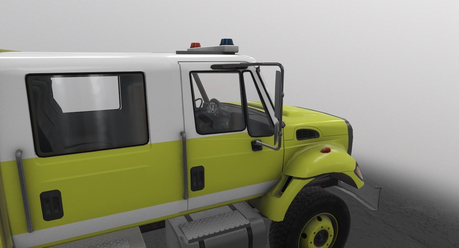 Fire Truck Yellow Low-poly 3D model_7