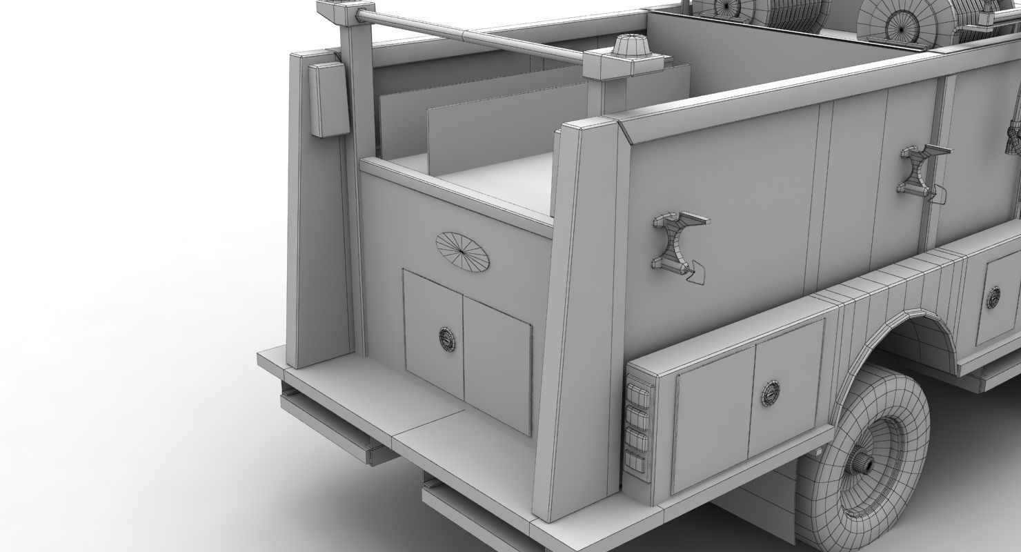 Fire Truck Yellow Low-poly 3D model_14