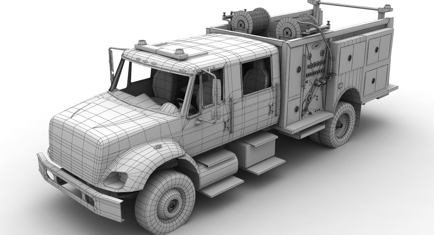 Fire Truck Yellow Low-poly 3D model_12